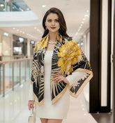 110x110 Seidentuch Seidenschal schwarz gelb Asian Stil klassisch Y3